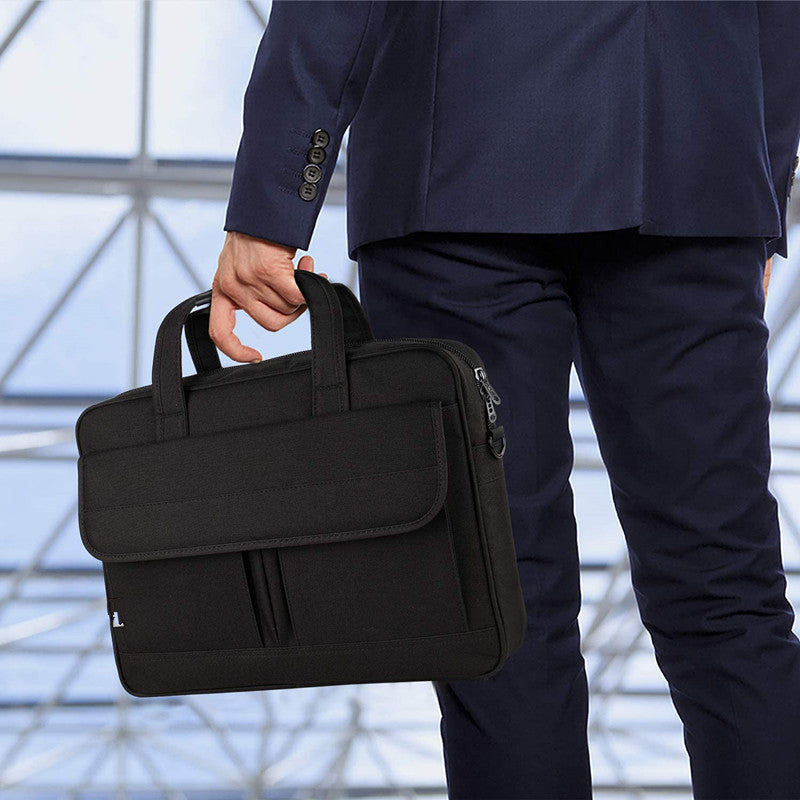 Grande sacoche pour ordinateur portable 15,6 po, Sacoche besace d'affaires imperméable haut de gamme pour homme à bandoulière pour voyage, enseignants, université et travail - Noir