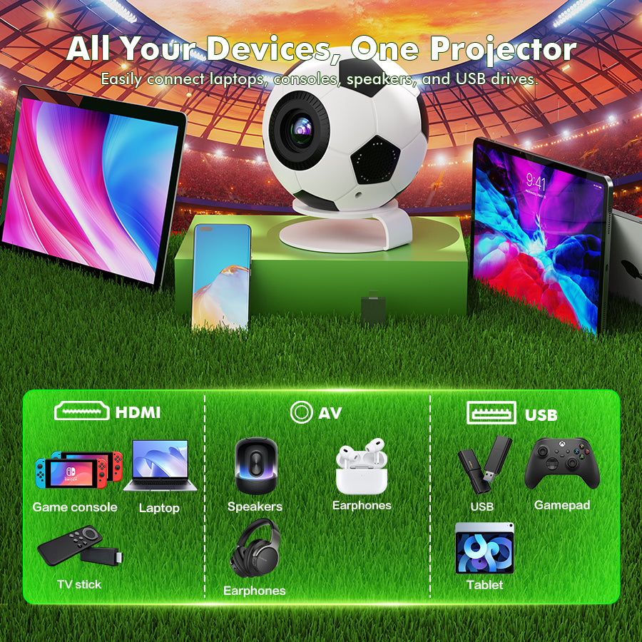 Mini projecteur en forme de ballon de football XBJ, prise en charge de la décodage 4K, affichage compatible 1080P, projecteur de home cinéma portable de 800 lumens ANSI