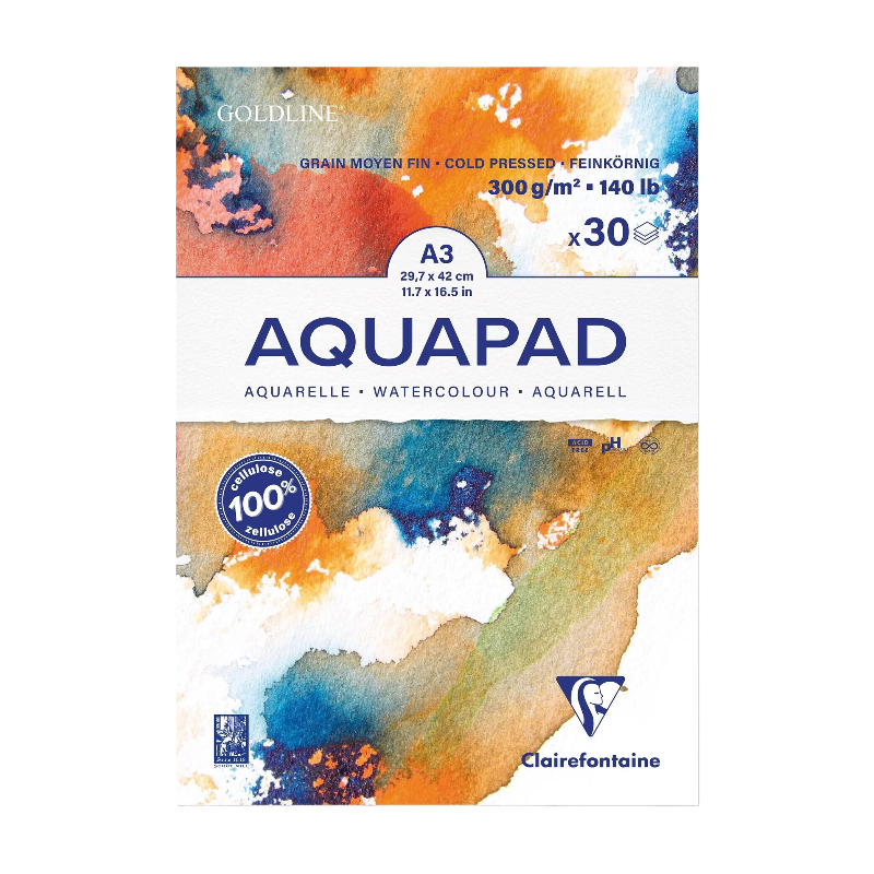 CLAIREFONTAINE Bloc collé Aquapad A3 30F 300g
