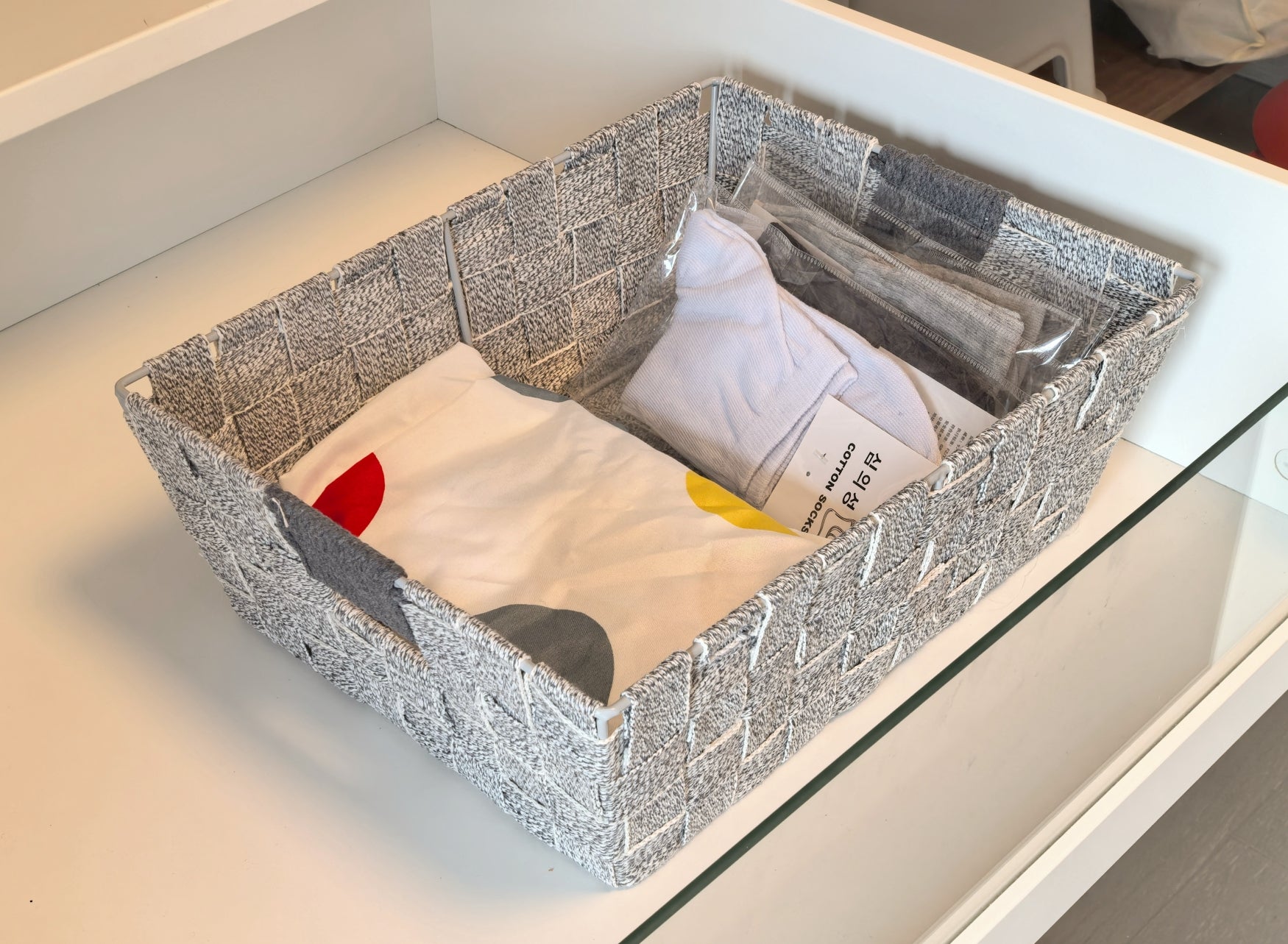 KEVAHOME Lot de 2 paniers moyens avec sangles en coton - gris - 13 x 10 x 4,5'' H