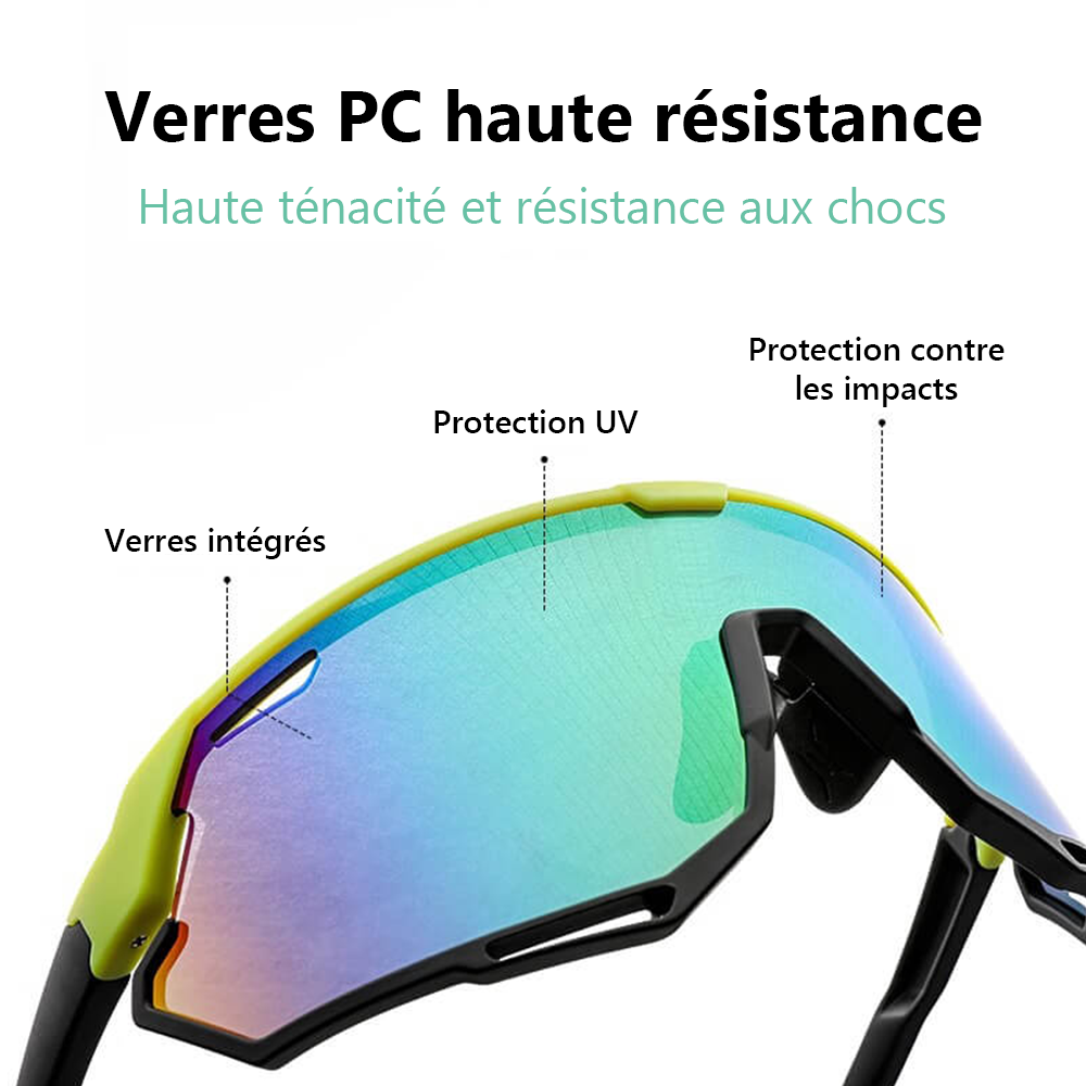 Revoray X3 Lunettes de soleil de cyclisme avec verre monobloc en PC haute définition et antichoc, monture légère en TR90, protection UV400, et design aérodynamique - Vert