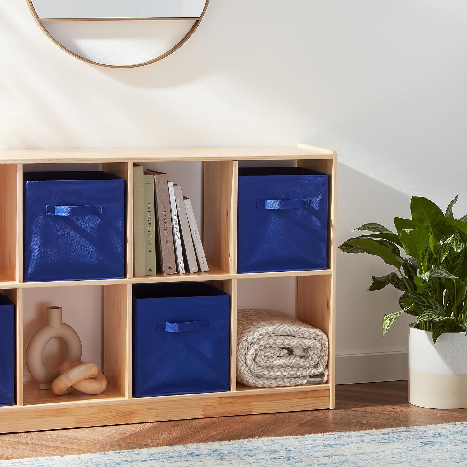 ANQI Lot de 6 bacs de rangement cube pliables avec poignées en tissu Bleu Marine - 26,5 x 26,5 x 28 cm