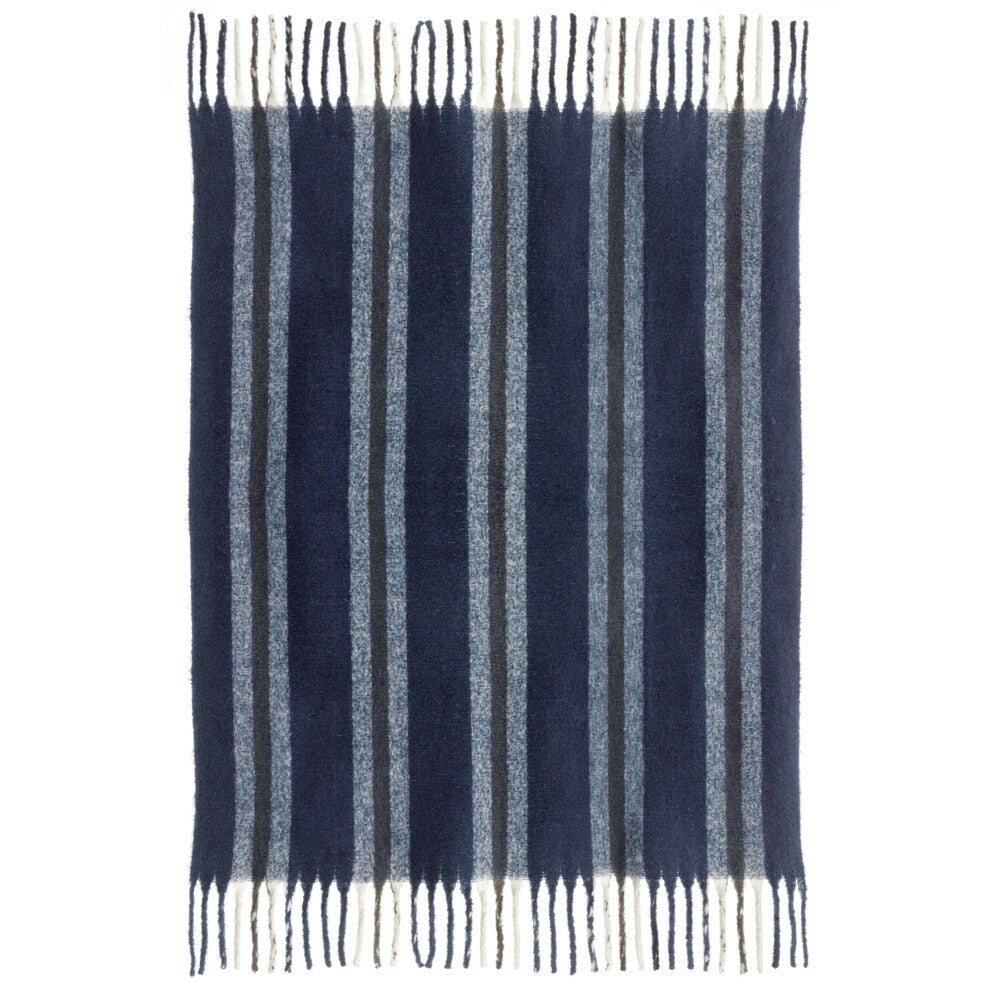 VIVARAISE Plaid rayé recyclé Isabel bleu marine - 130 x 160 cm