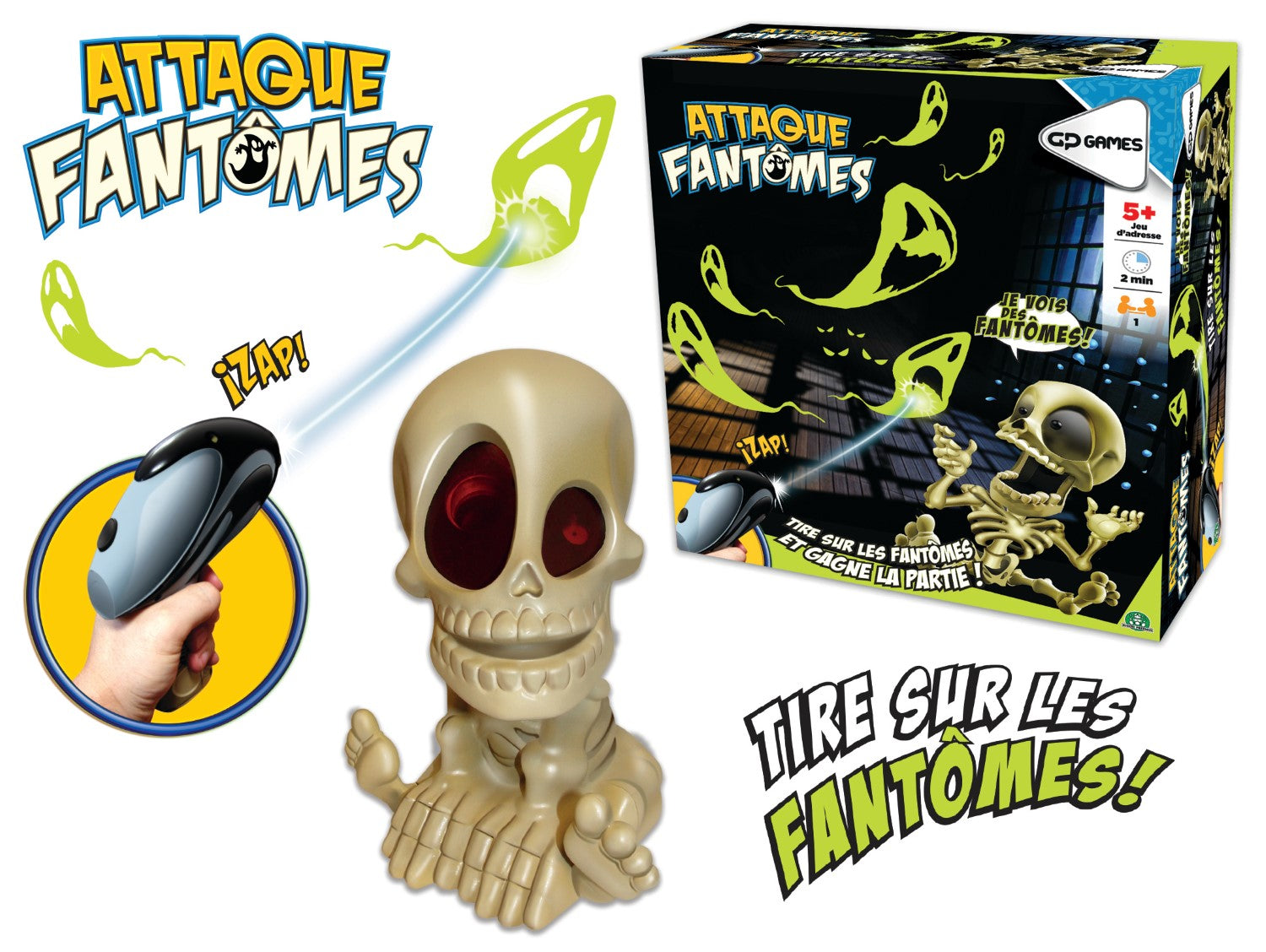 GIOCHI PREZIOSI ATTAQUE FANTOMES, Jeu de tir sur des fantômes, Electronique, Parle en français, Jouet pour enfants dès 5 ans, JHN00