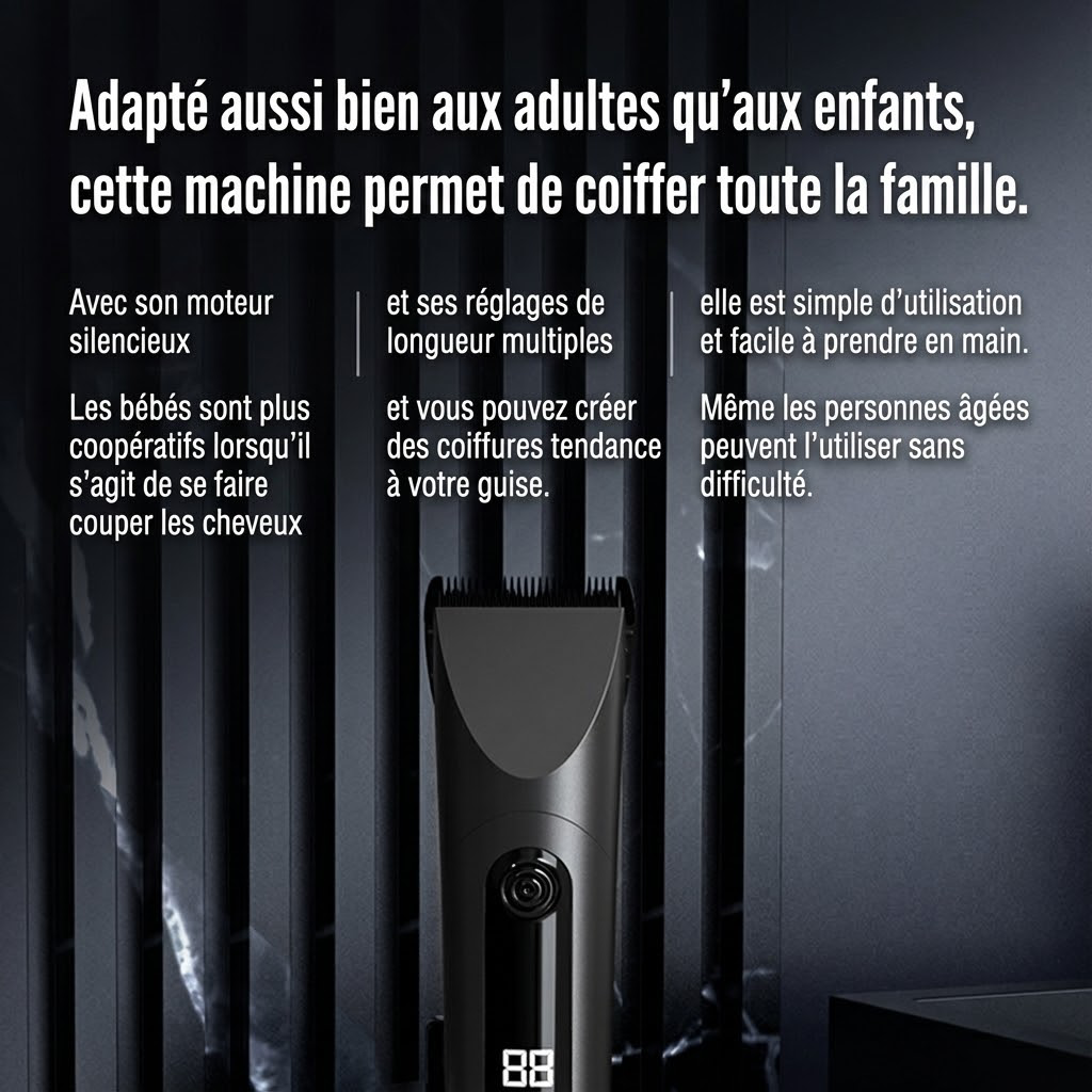 Ochama Tondeuse à cheveux électrique et pour animaux, lavable, sans fil, silencieuse, pour adultes et enfants, avec sabots de guidage et longue autonomie.
