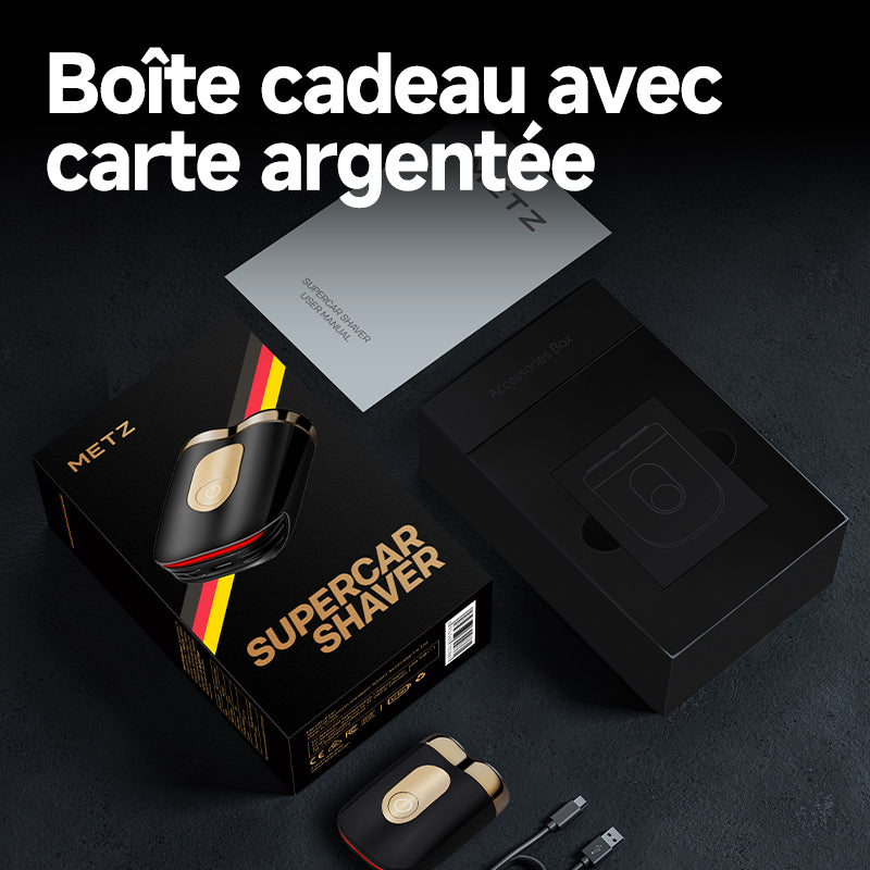 METZ Rasoir électrique pour homme style bolide, portable, coffret cadeau, cadeau idéal pour la Saint-Valentin chinoise Qixi pour petit ami et père, Argent irisé