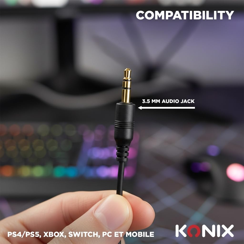 Konix Casque gaming circum-aural filaire Nexus PS5, Switch 2 et Xbox Series X|S - Haut-parleurs 40 mm - Microphone - Câble 1,5 m - Motif camouflage