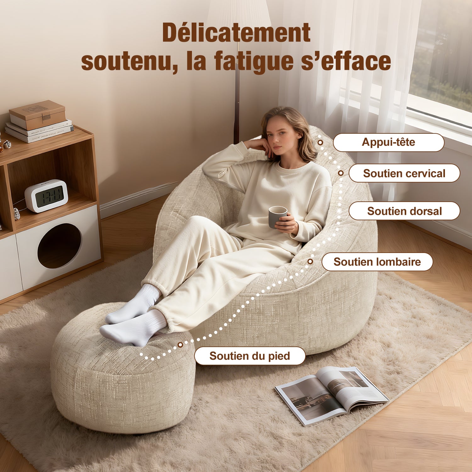 GTIMEX Fauteuil, Canapé Gamer avec Repose-pieds, 97 x 93 x 77 cm, Capacité de charge statique : 135 kg, Doux et résistant, avec garnissage en mousse à mémoire de forme granulaire