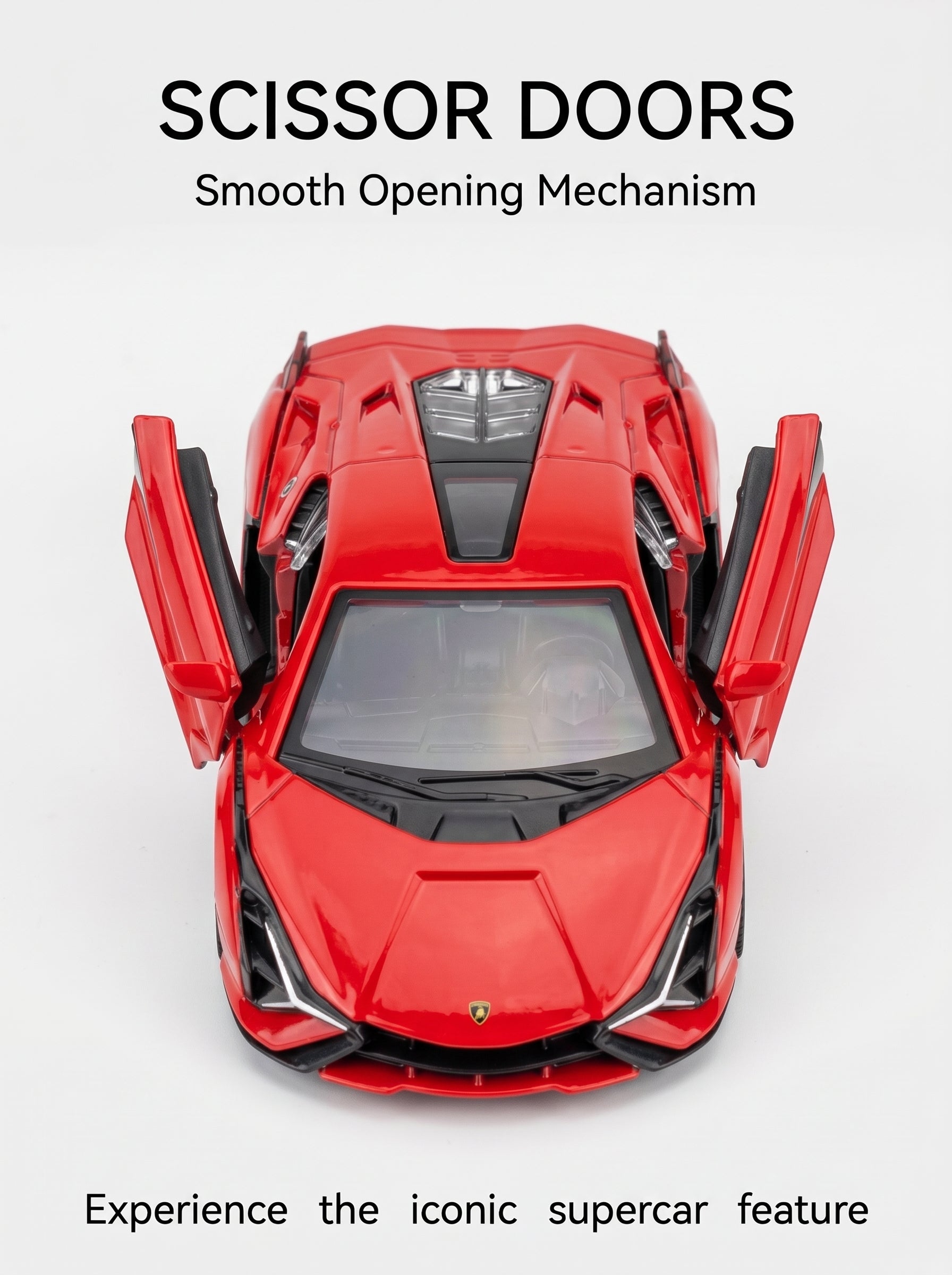 Voiture miniature Lamborghini Lightning Red 1:36, Portes ouvrantes, Action à recul, Jouet en fonte d'alliage métallique durable pour adolescents et adultes