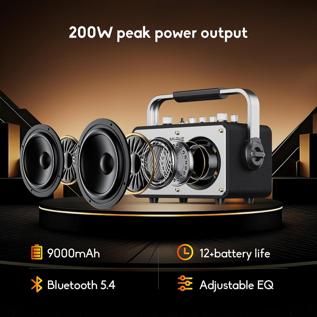 mlove Rangers S1 Machine de karaoké pour adultes avec microphone sans fil, Bluetooth 5.4, enceinte PA portable 200 W, fonction d'enregistrement, égaliseur et effets sonores