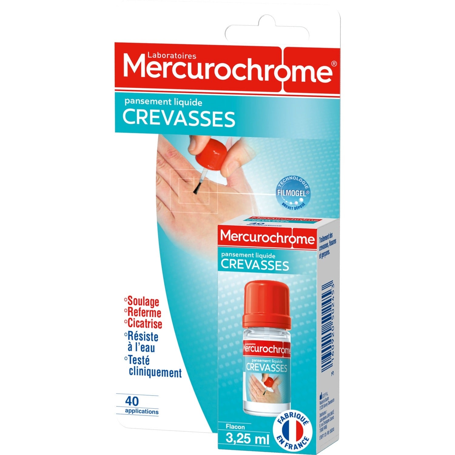 MERCUROCHROME Pansements Liquide Crevasses Soulage Referme Cicatrise Résiste à l'Eau 3,25ML