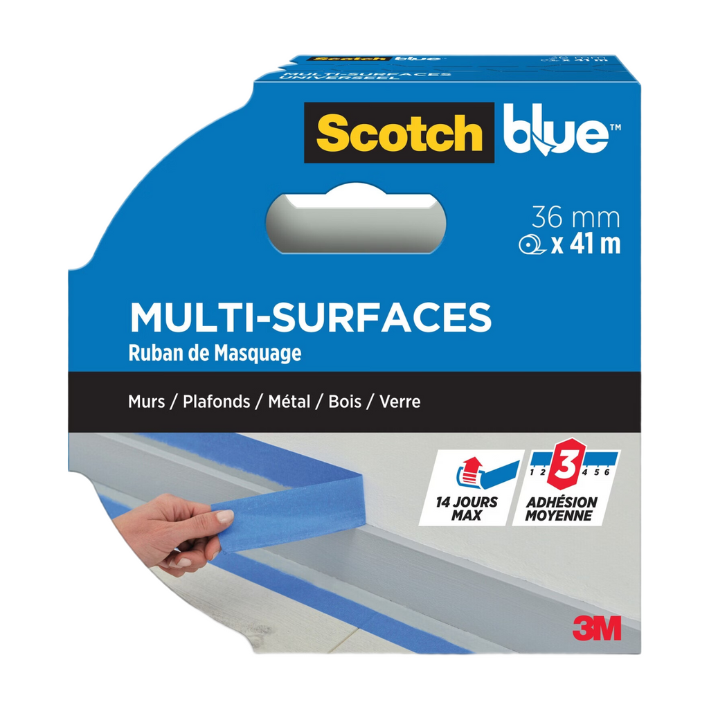 Scotch-Blue Ruban de masquage multi-surfaces - PEFC - Carton découpé Bleu 41 m x 36 mm