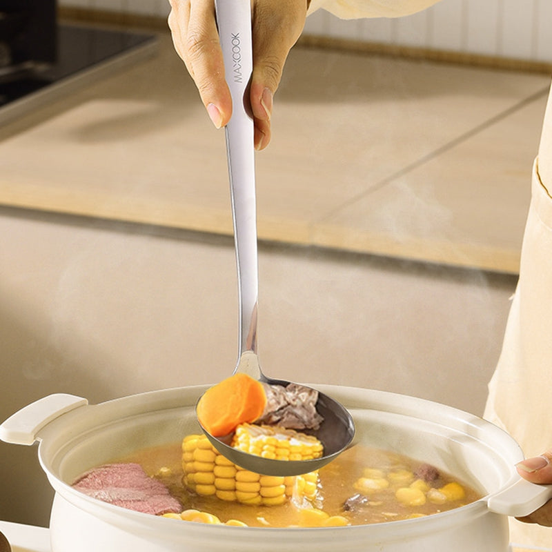 Maxcook Set de 4 ustensiles de cuisine en acier inoxydable, comprend spatule à wok, retourneur ajouré, louche à soupe, écumoire