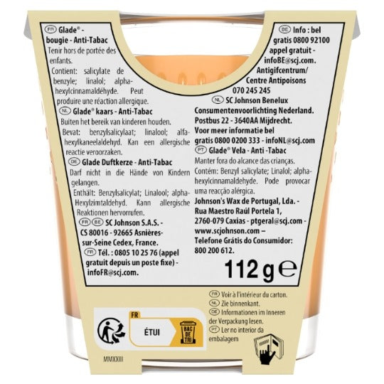 Bougie parfumée Glade anti-tabac, infusée aux huiles essentielles, 1 bougie