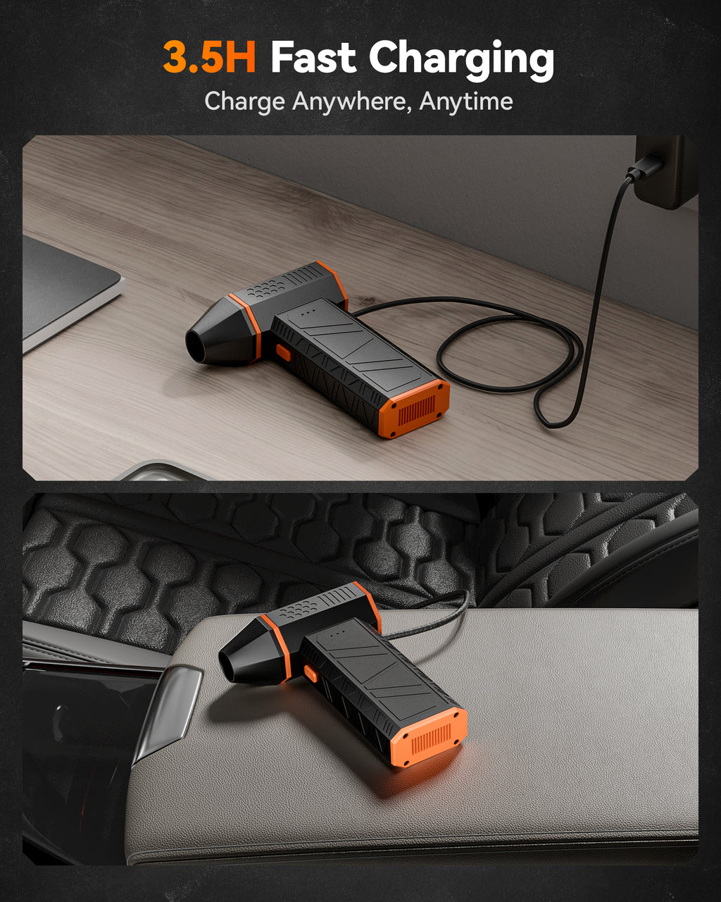 WOLFBOX MegaFlow 50 Dépoussiéreur électrique à air comprimé 110000 tr/min super puissant, Mini souffleur réglable 3 vitesses avec charge rapide, Souffleur à poussière pour ordinateur