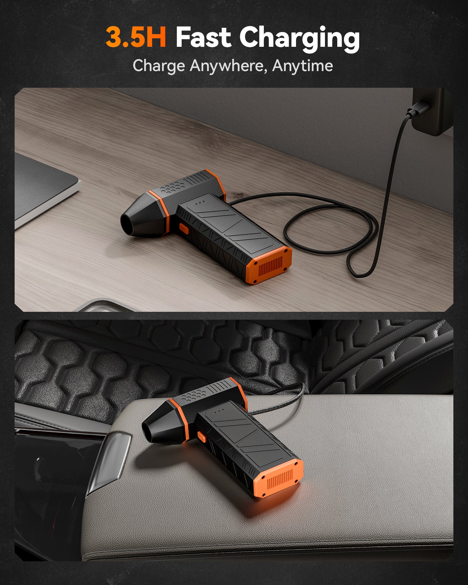 WOLFBOX MegaFlow 50 Dépoussiéreur électrique à air comprimé 110000 tr/min super puissant, Mini souffleur réglable 3 vitesses avec charge rapide, Souffleur à poussière pour ordinateur