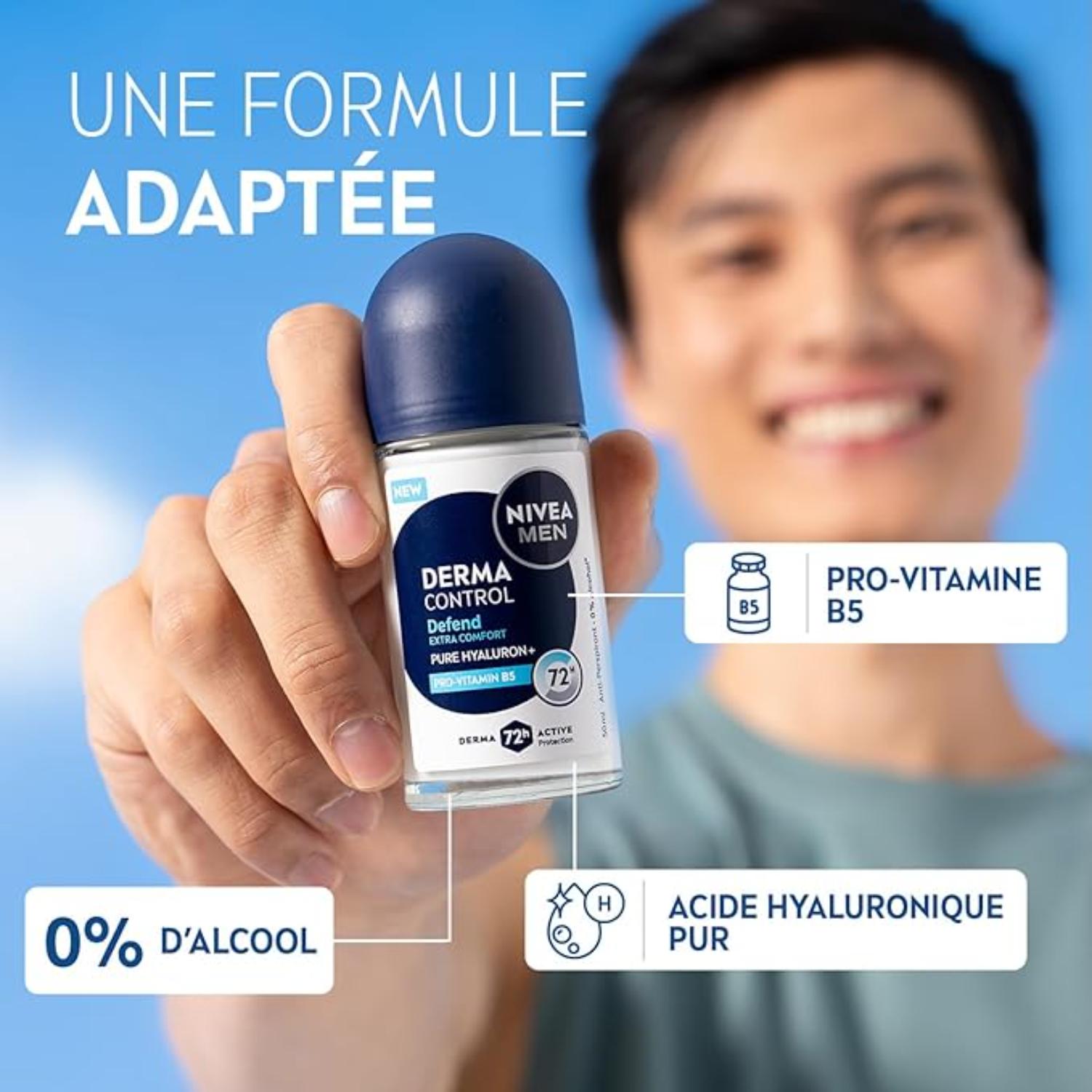 NIVEA MEN Déodorant Aisselles Derma Control Défend Protection 72h Bille 50ml