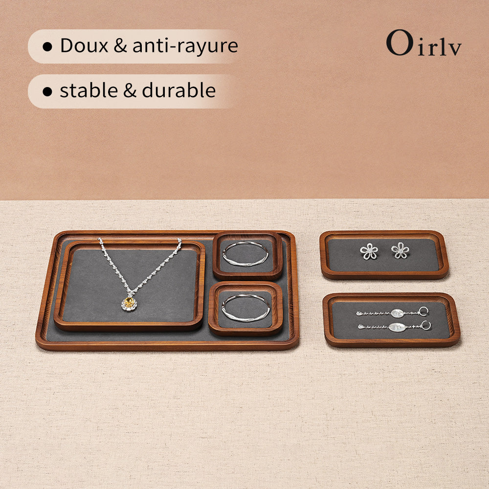 Oirlv Plateau organisateur de bijoux en bois Plateau de présentation de bijoux, bagues, bracelets, colliers Plateau de présentation de montres et bijoux Plateau de rangement pour bijoux