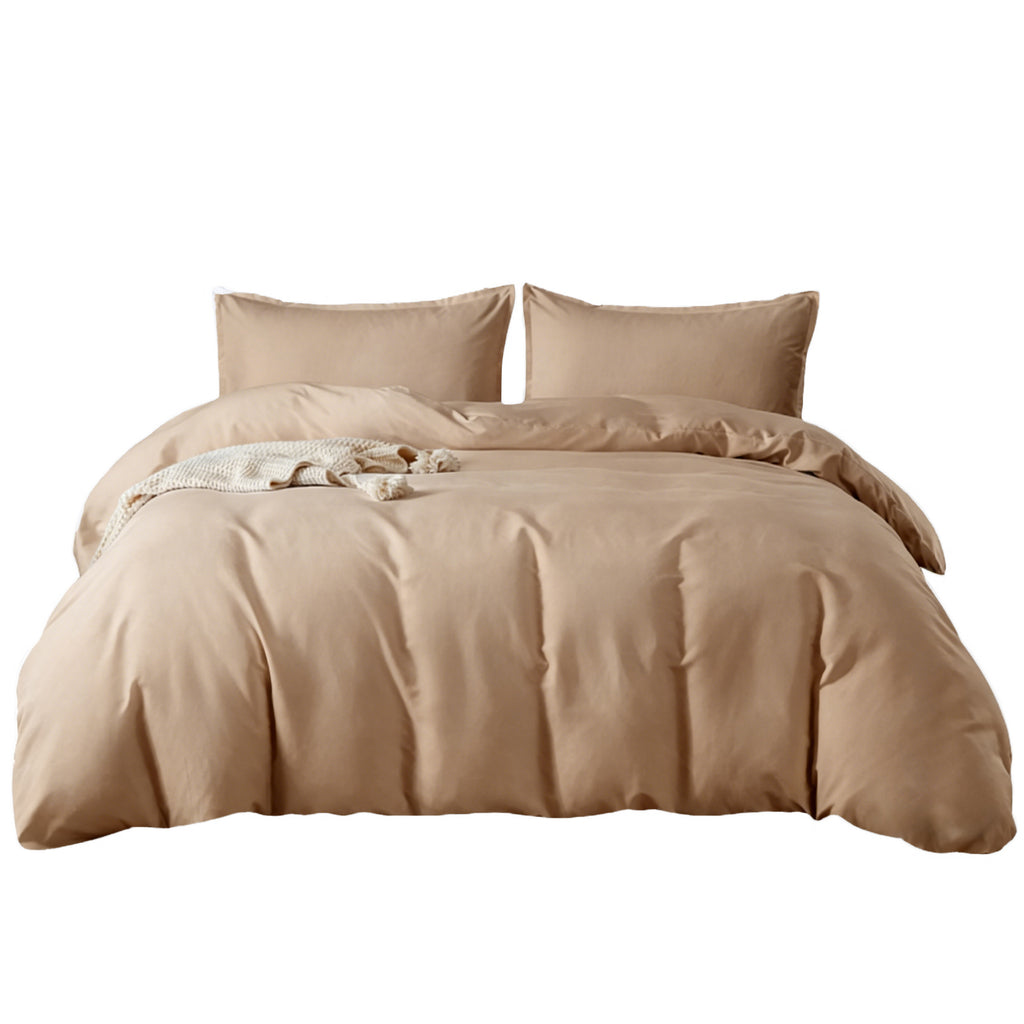 LEBONSOIR Parure de lit kaki avec housse de couette, 200 x 200 cm/65 x 65 cm x 2, Respirante durable douce confortable, Avec fermeture éclair, 3 pièces, Inclut 1 housse de couette et 2 taies d'oreiller, Sans couette