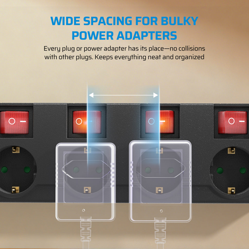 DEWENWILS Multiprise 6 prises avec USB, Interrupteurs individuels, Protection contre les surcharges, Sécurité enfant, Prises orientées à 90°, 5 m, Noir