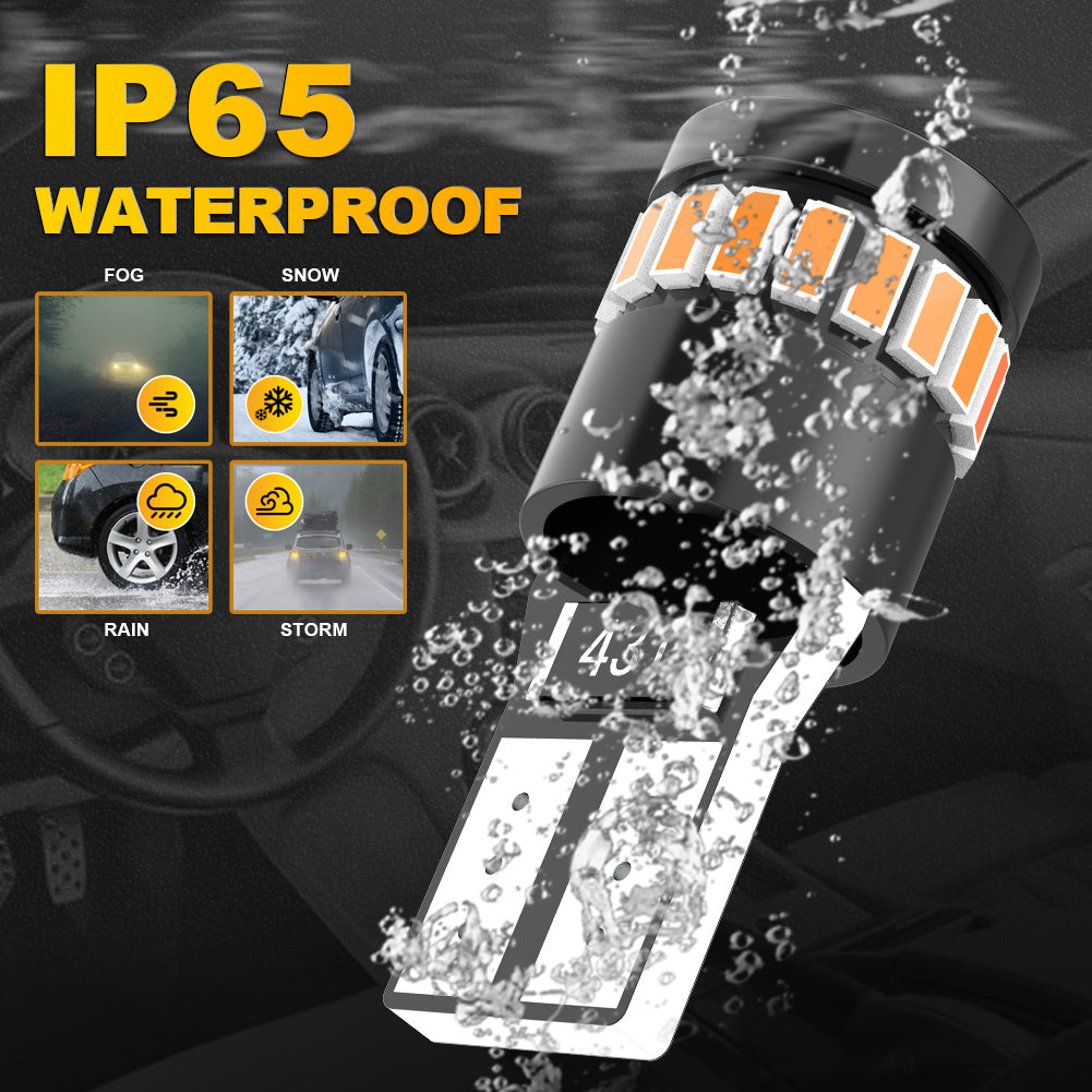 KATUR 194 168 2825 Ampoules LED W5W T10 24 SMD, compatible CANBUS sans erreur, pour plaque d’immatriculation, forme convexe, 3014 (4 pièces, jaune ambré)