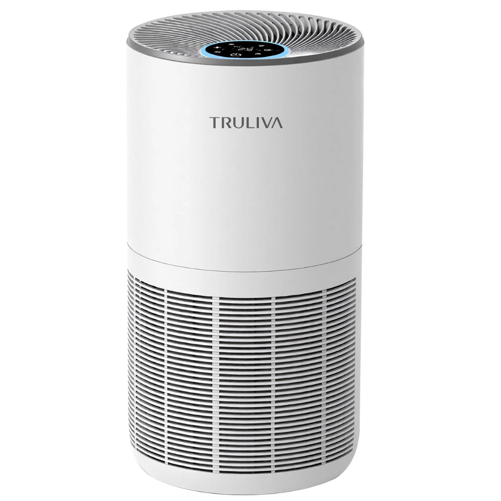 TRULIVA H13 Purificateur d'air HEPA, CADR 450 m³/h, circulation d'air à 360° pour toute la pièce, minuterie 24 h, élimine les odeurs et les squames d'animaux, allergies, PM2.5, fumée, pollen, acariens