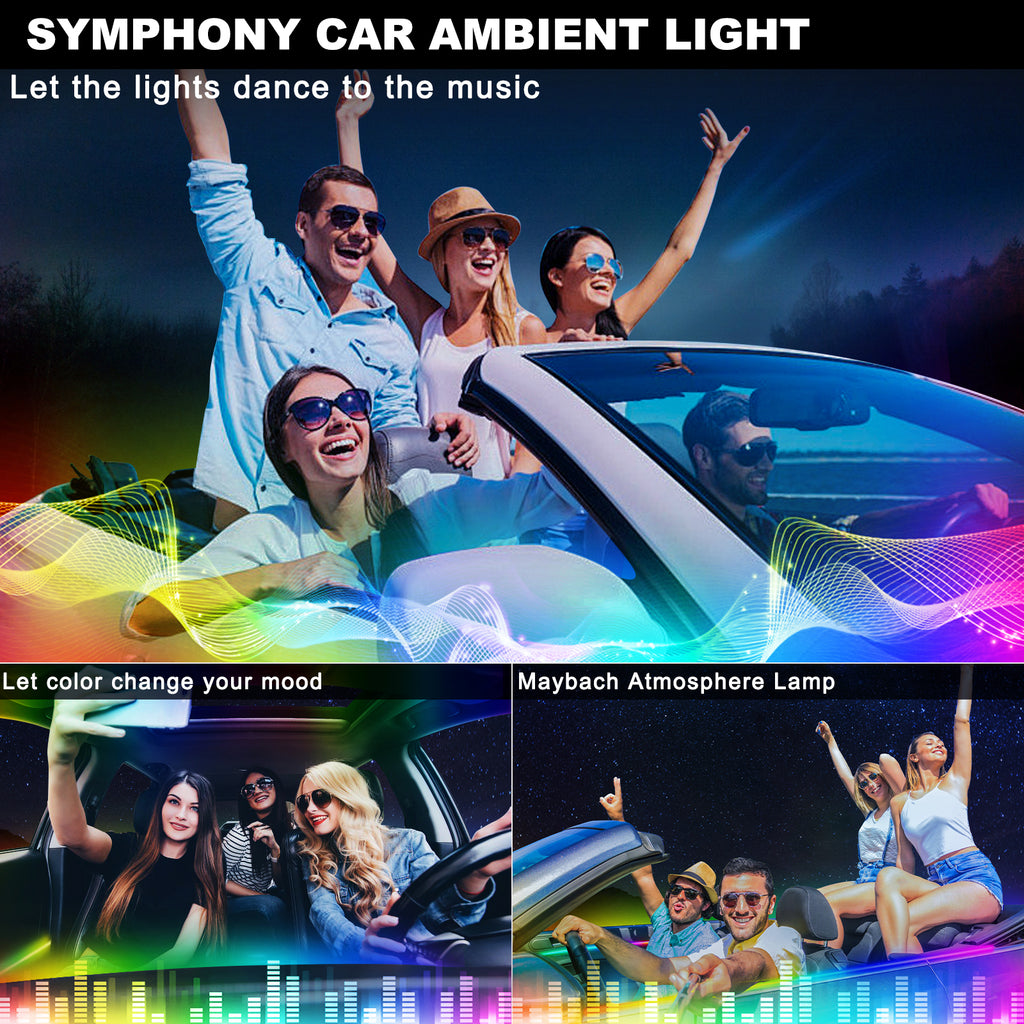 Dream+color Kit d’éclairage LED sans fil pour intérieur de voiture en acrylique, RGB 10-en-1 - 444,5 cm