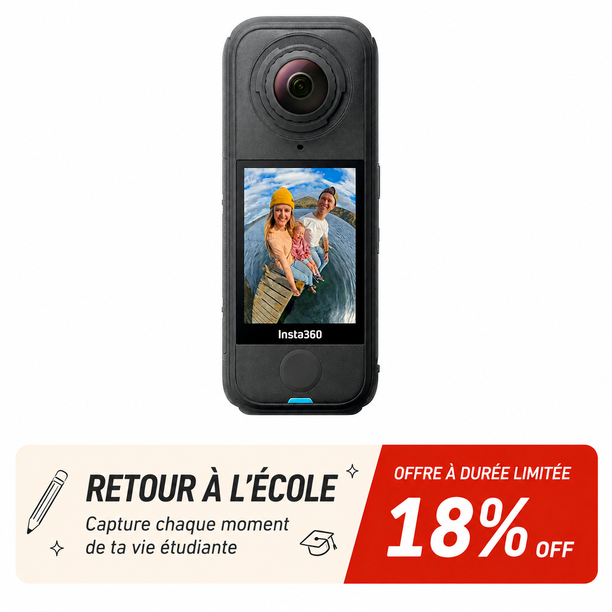 Insta360 X4 Air - Caméra 360° 8K légère de 165 g, effet perche à selfie invisible, objectifs remplaçables, filmez d'abord puis recadrez ensuite, protection contre le vent intégrée