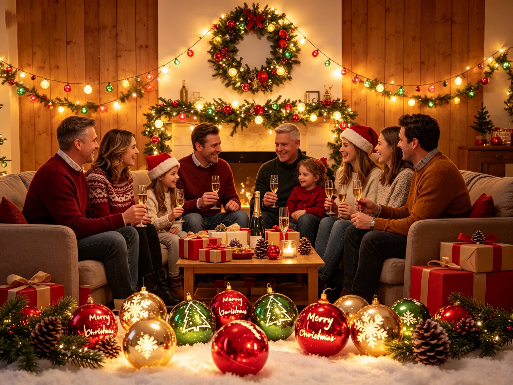 Guirlande lumineuse de Noël LED, rouge, vert et blanc, à motifs de flocons de neige sphériques, convient pour la décoration intérieure et extérieure, décoration pour la Fête des Mères, Noël et mariage