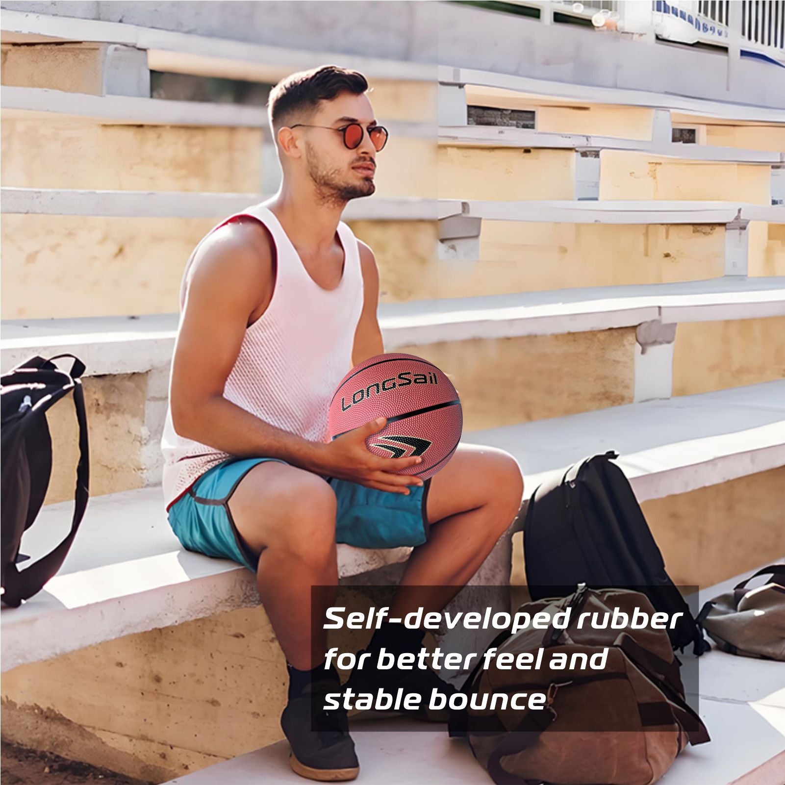 LONGSAIL Ballon de basket en caoutchouc de haute qualité 29,5 po Taille 7 Marron rougeâtre