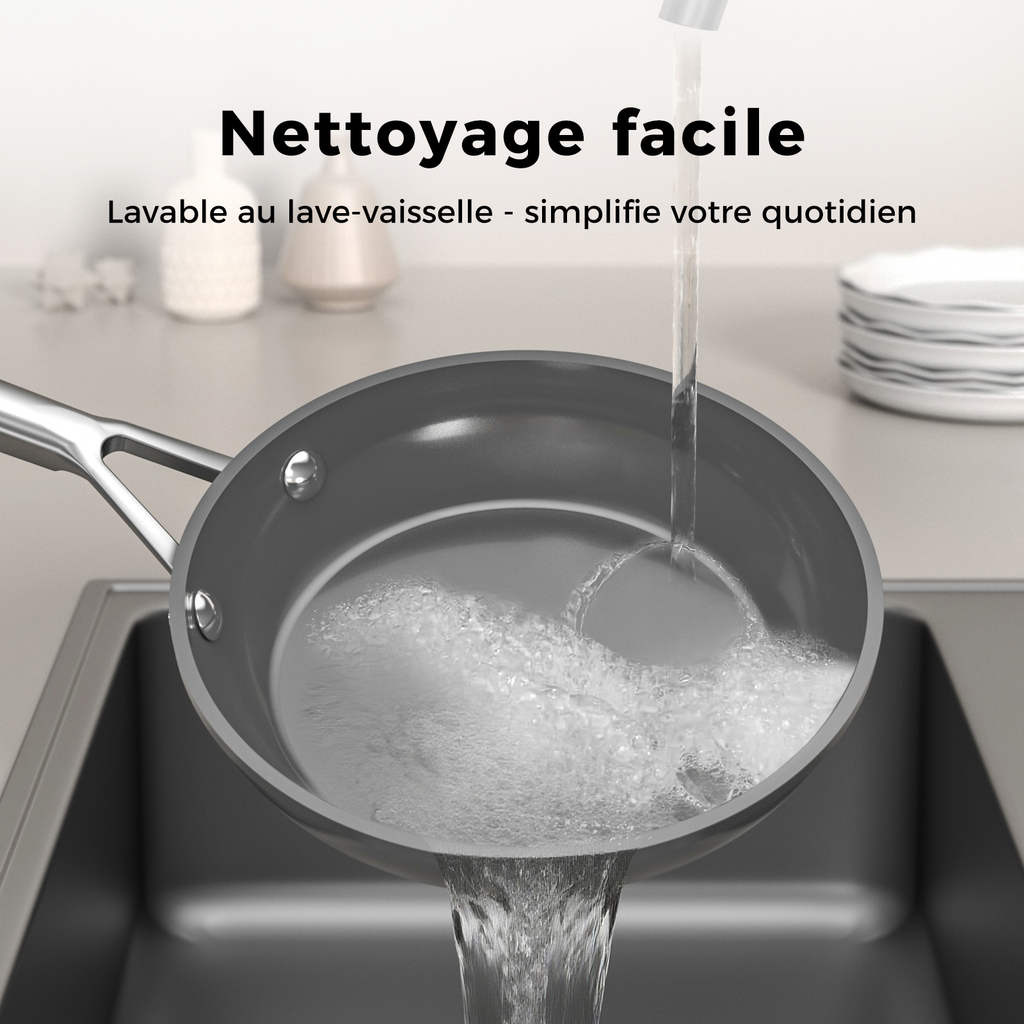 naturepan Poêle Céramique Diamant Titane 20 cm - Revêtement Antiadhésif Sans PTFE/PFOA/PFAS - Poignée Restant Froide - Compatible Induction & Four - Lave-Vaisselle - Blanc Laiteux