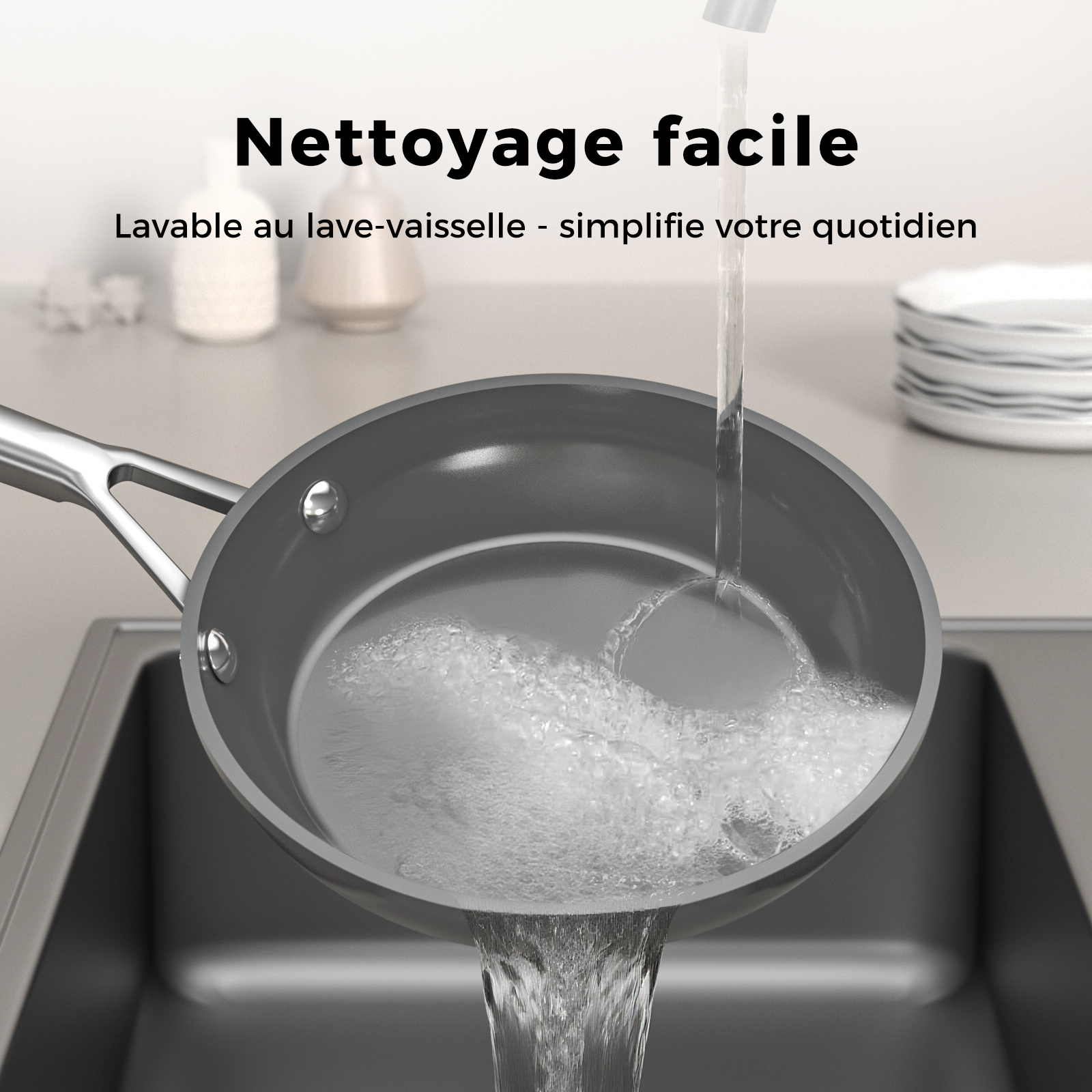 naturepan Poêle Céramique Diamant Titane 20 cm - Revêtement Antiadhésif Sans PTFE/PFOA/PFAS - Poignée Restant Froide - Compatible Induction & Four - Lave-Vaisselle - Blanc Laiteux