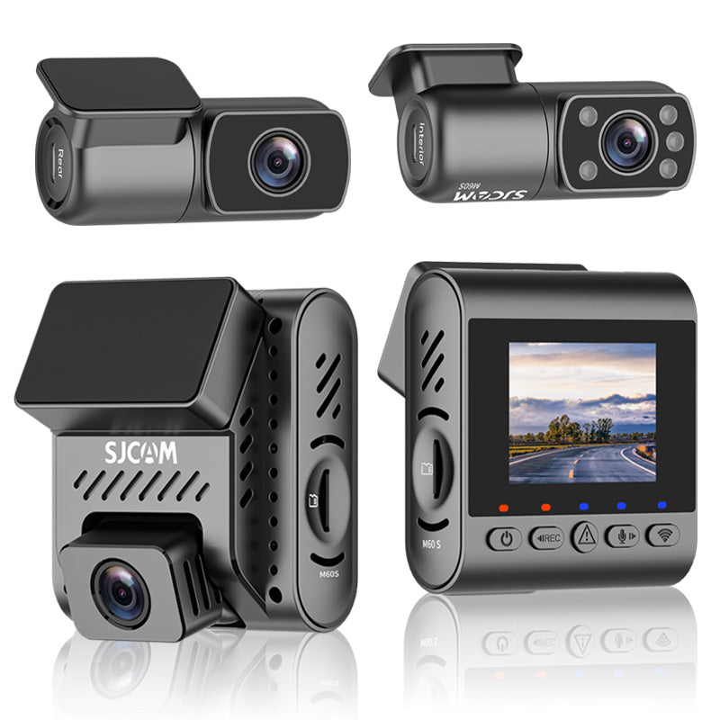 SJCAM M60S Caméra embarquée 3 canaux avec enregistrement avant 4K, arrière 2K et habitacle 1080P, capteur IMX335, WDR, H.265, capteur G, Wi-Fi et surveillance de stationnement