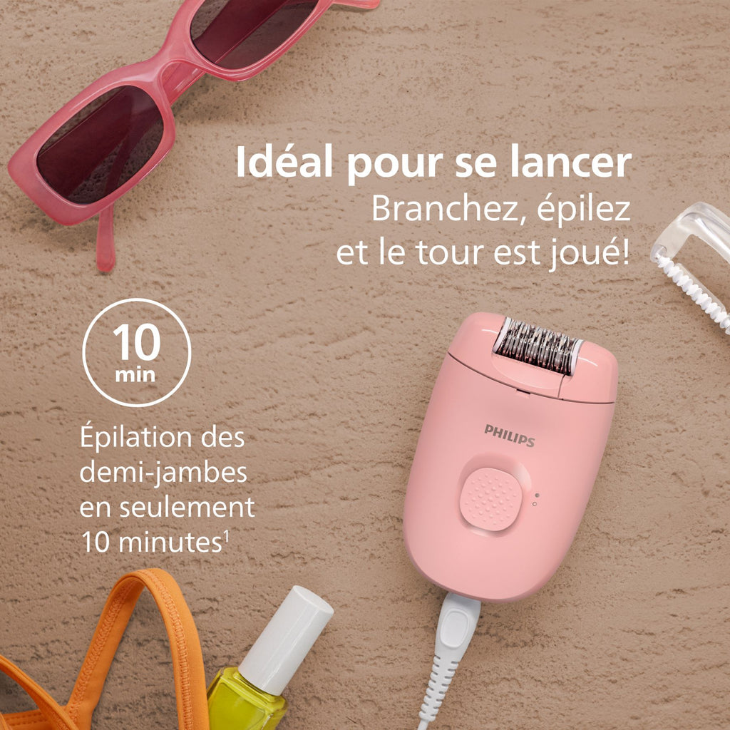 Philips Series 2000 BRE227/00 - Épilateur Électrique Filaire pour Jambes et Corps avec Accessoire de Massage - Rose
