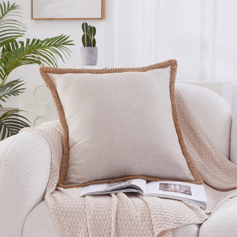 MEROPE, Housse de coussin aspect lin polyester, 50x50 cm, blanchi, 1 pack