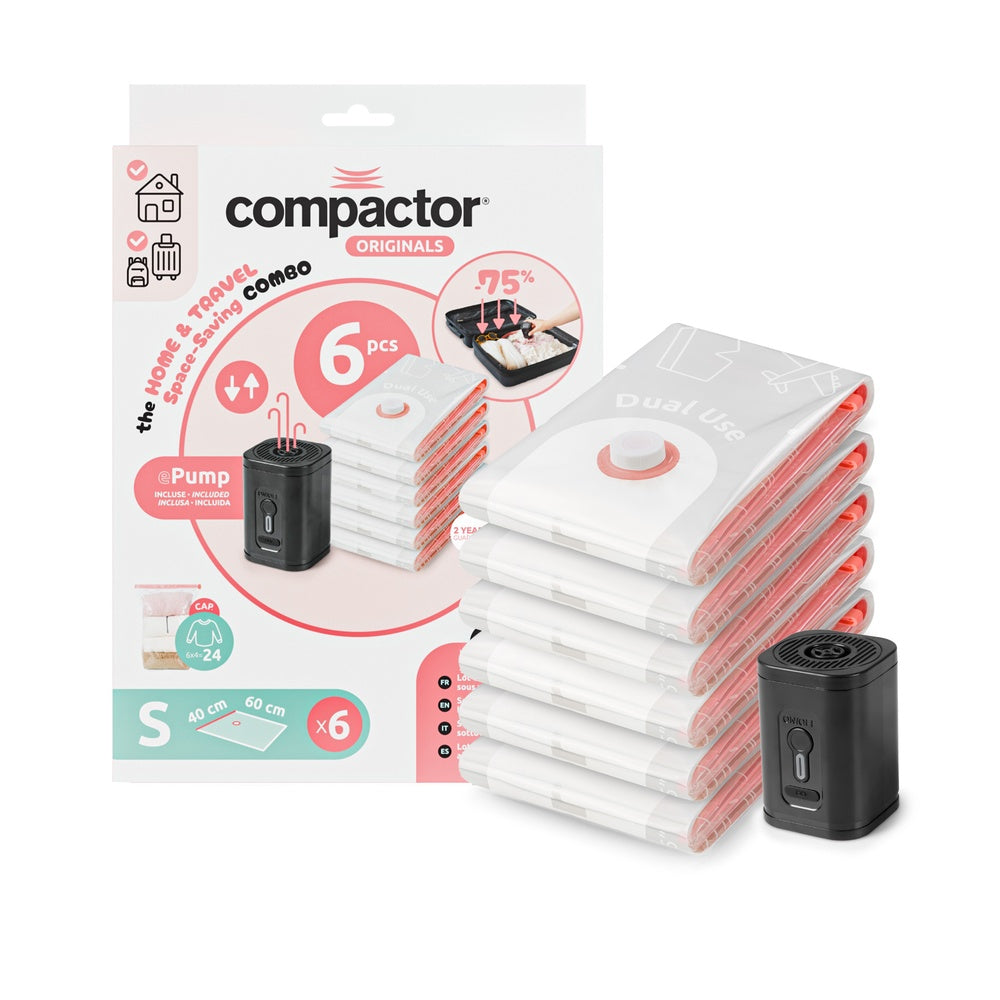 Compactor Ensemble de 6 sacs de mise sous vide format voyage + pompe à vide électrique