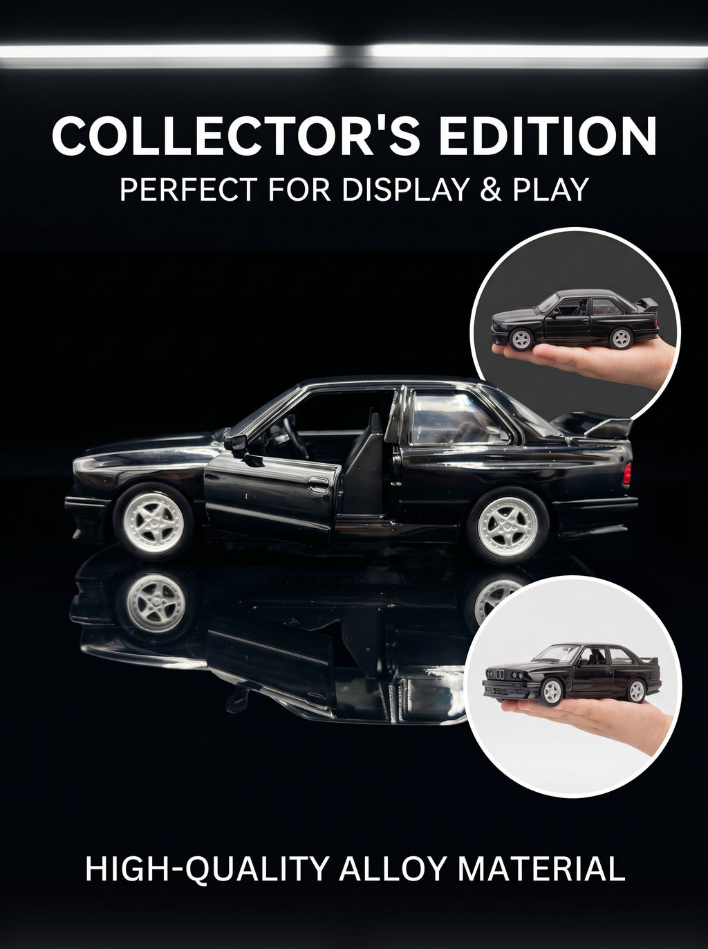 Voiture Miniature Échelle 1:36 BMW M3 (1987) - Noir, Métal Serti, Portes Ouvertes, Action à Recul, Cadeau d'Anniversaire