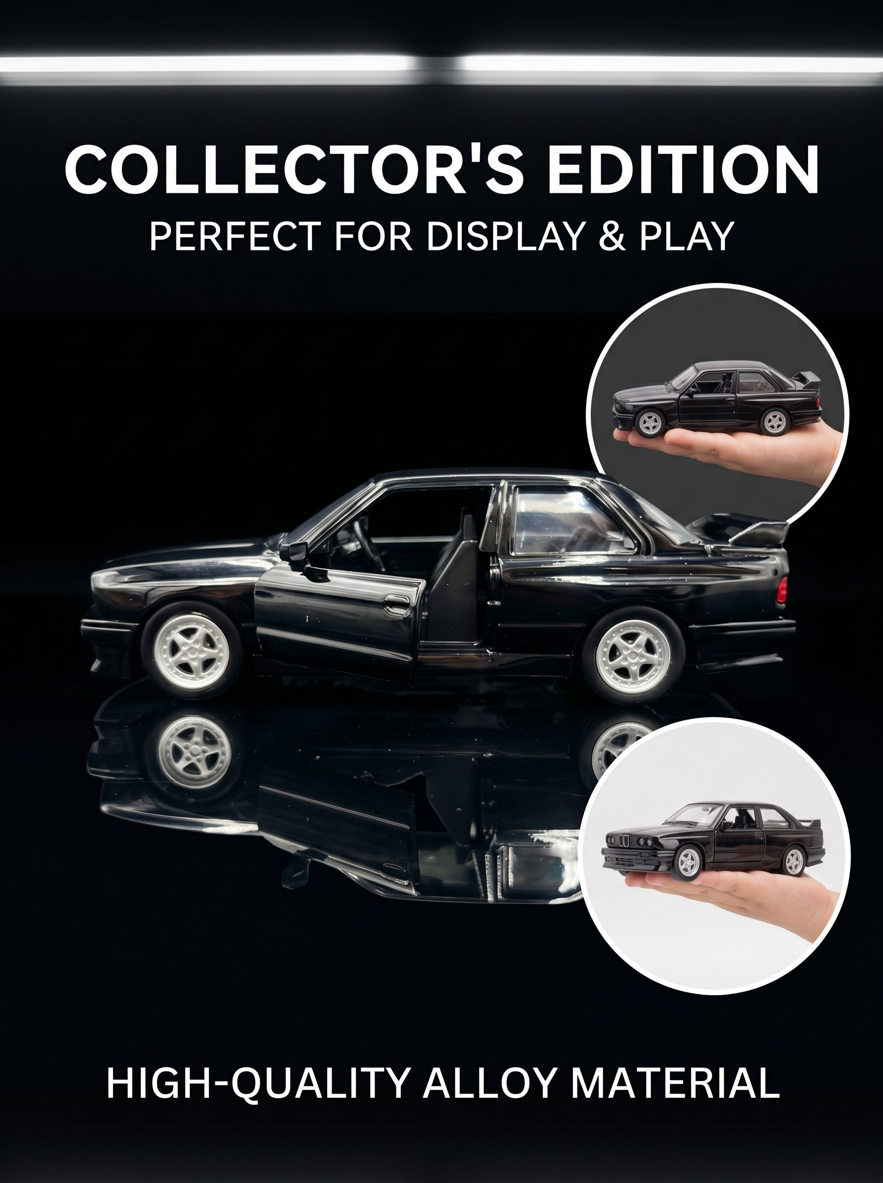 Voiture Miniature Échelle 1:36 BMW M3 (1987) - Noir, Métal Serti, Portes Ouvertes, Action à Recul, Cadeau d'Anniversaire