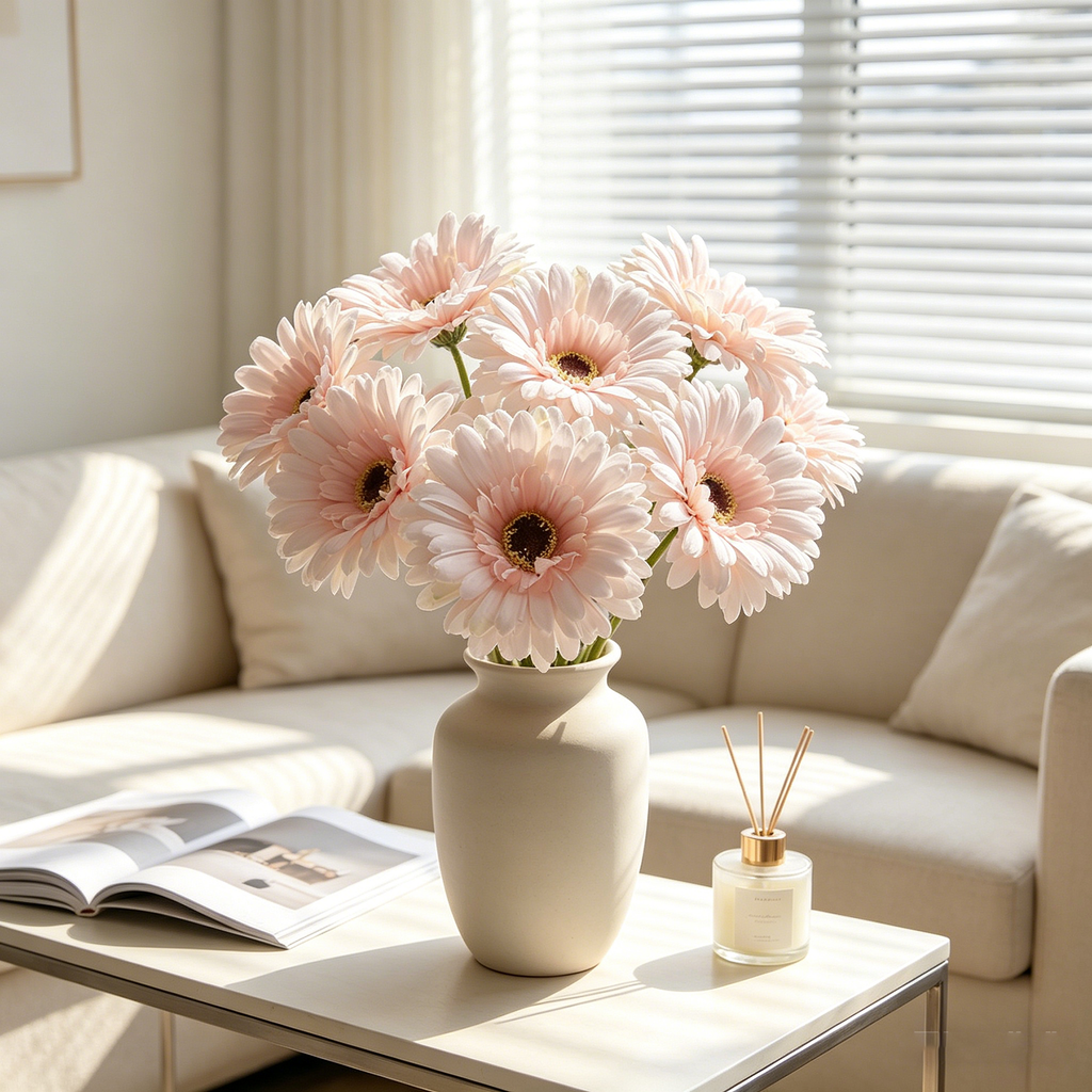 Yuejia 3 pièces Fleurs de gerbera artificielles en soie 9,05 po / 23 cm, décoration mariage, maison, vérandas et table, fausses marguerites chrysanthèmes, décoration fête et maison, rose