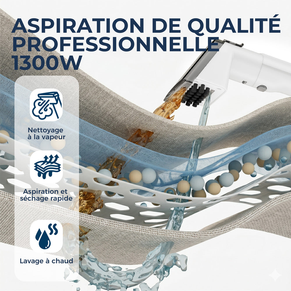 Rouny Nettoyeur de Tapis Portable, Machine de Nettoyage de Tissus d'Ameublement avec 3 Modes Eau Froide Eau Chaude Vapeur, Aspiration 13 kPa, Doubles Réservoirs d'Eau