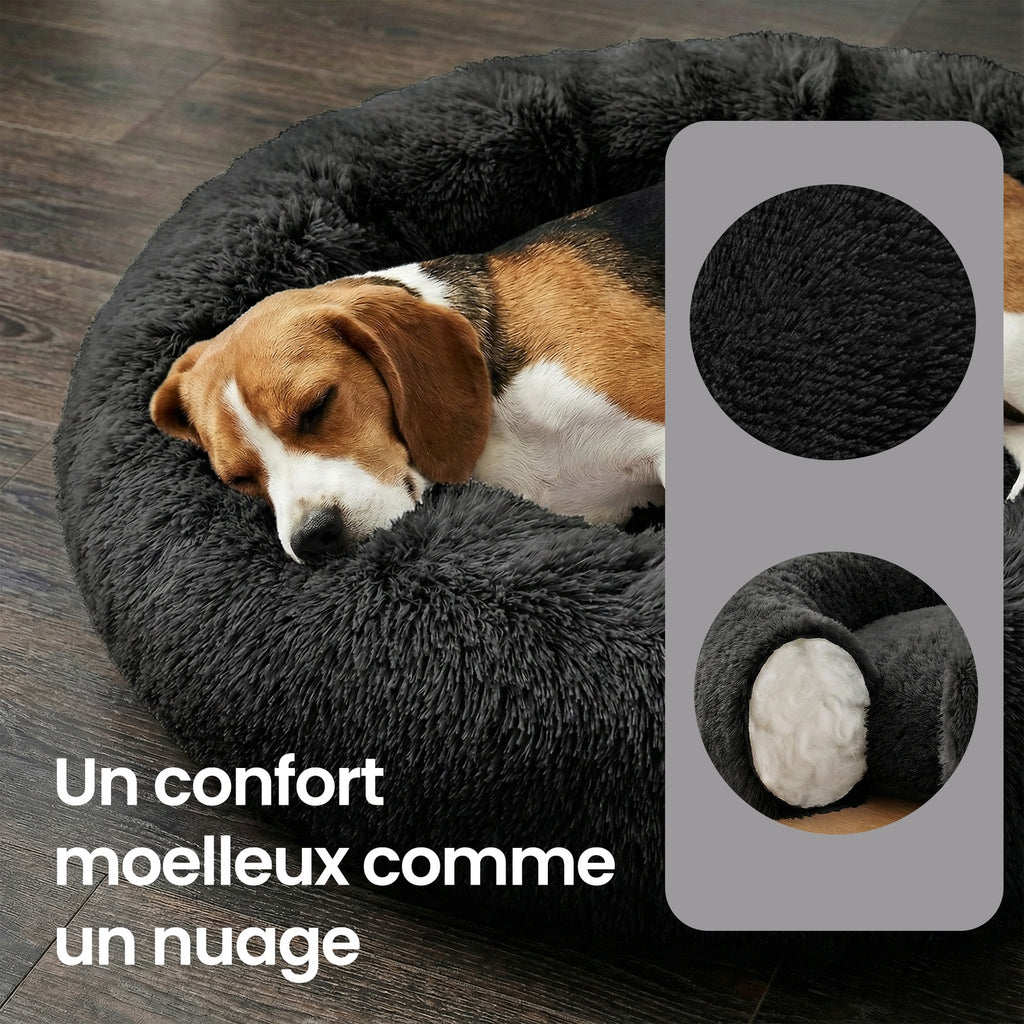 JOYFURNOS Lit donut apaisant moelleux pour chien avec housse amovible lavable, Noir