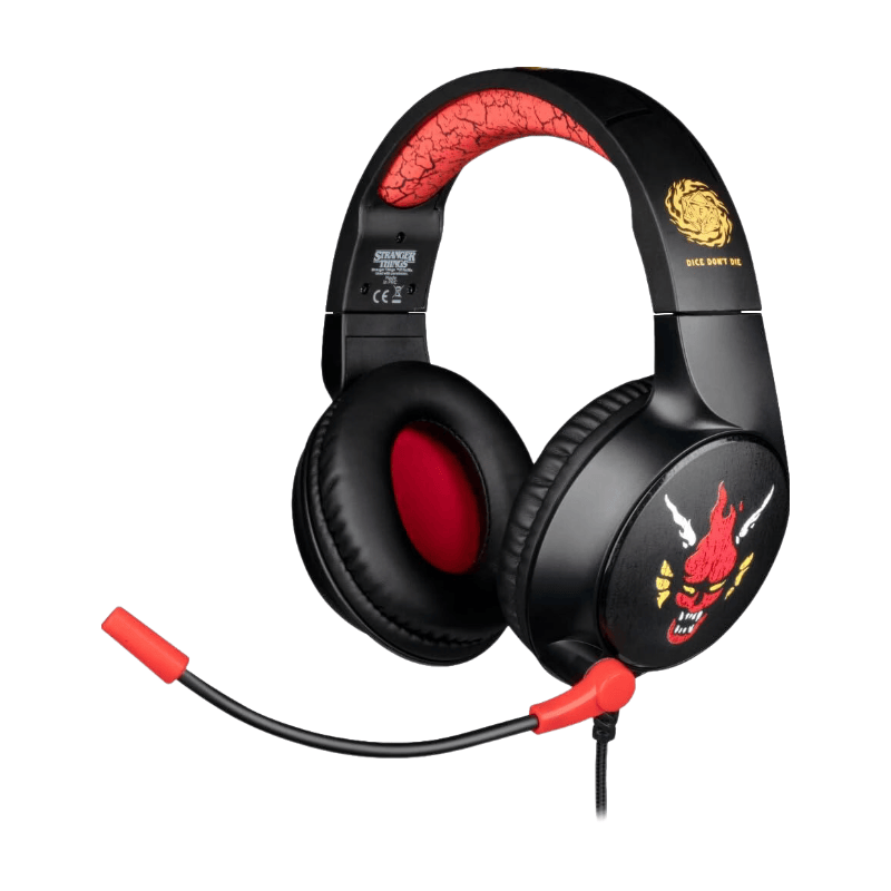 KONIX Stranger Things Casque de jeu circum-aural filaire pour PC, PS5, Switch 2 et Xbox - Microphone - Câble 1,5 m - Connecteur 3,5 mm - Motif Hellfire Club