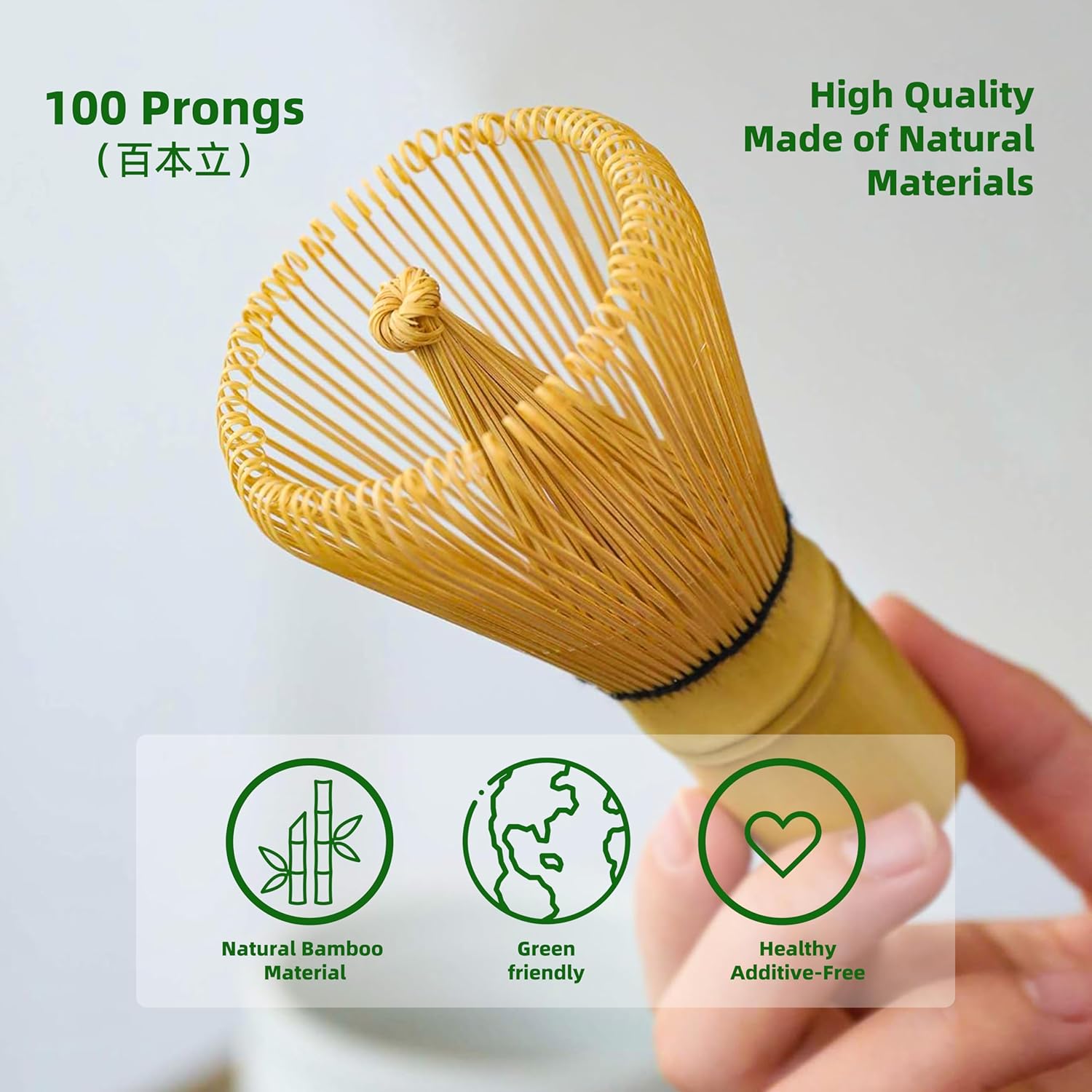TEANAGOO Kit matcha avec fouet en bambou, porte-fouet, pelle et cuillère en bambou - Céladon vert