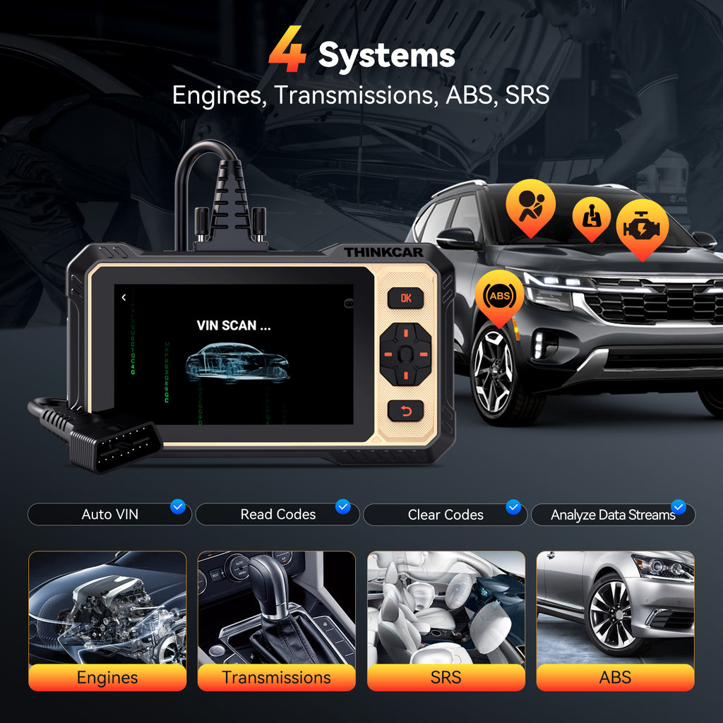 THINKCAR ThinkScan 662 Outil de diagnostic OBD2 avec 12 fonctions de réinitialisation + diagnostic 4 systèmes ECM/TCM/SRS/ABS, test actif, protocole CAN-FD et mises à jour gratuites
