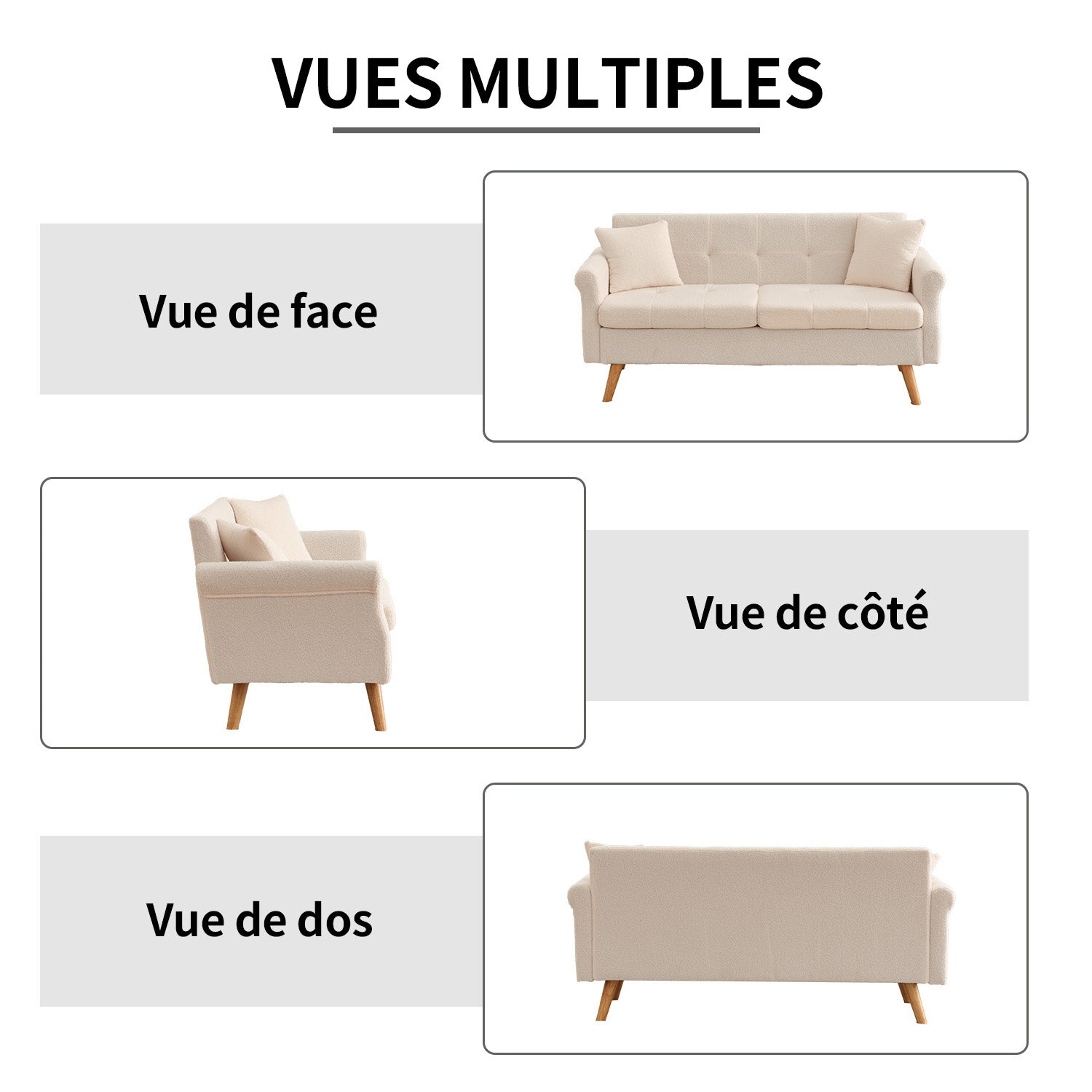 HONEYOU 164 cm Canapé de Salon Moderne Mid-Century, Petit Canapé Rembourré à Boutons Tuftés pour Salon & Chambre, Peluche à Poils Courts, Beige