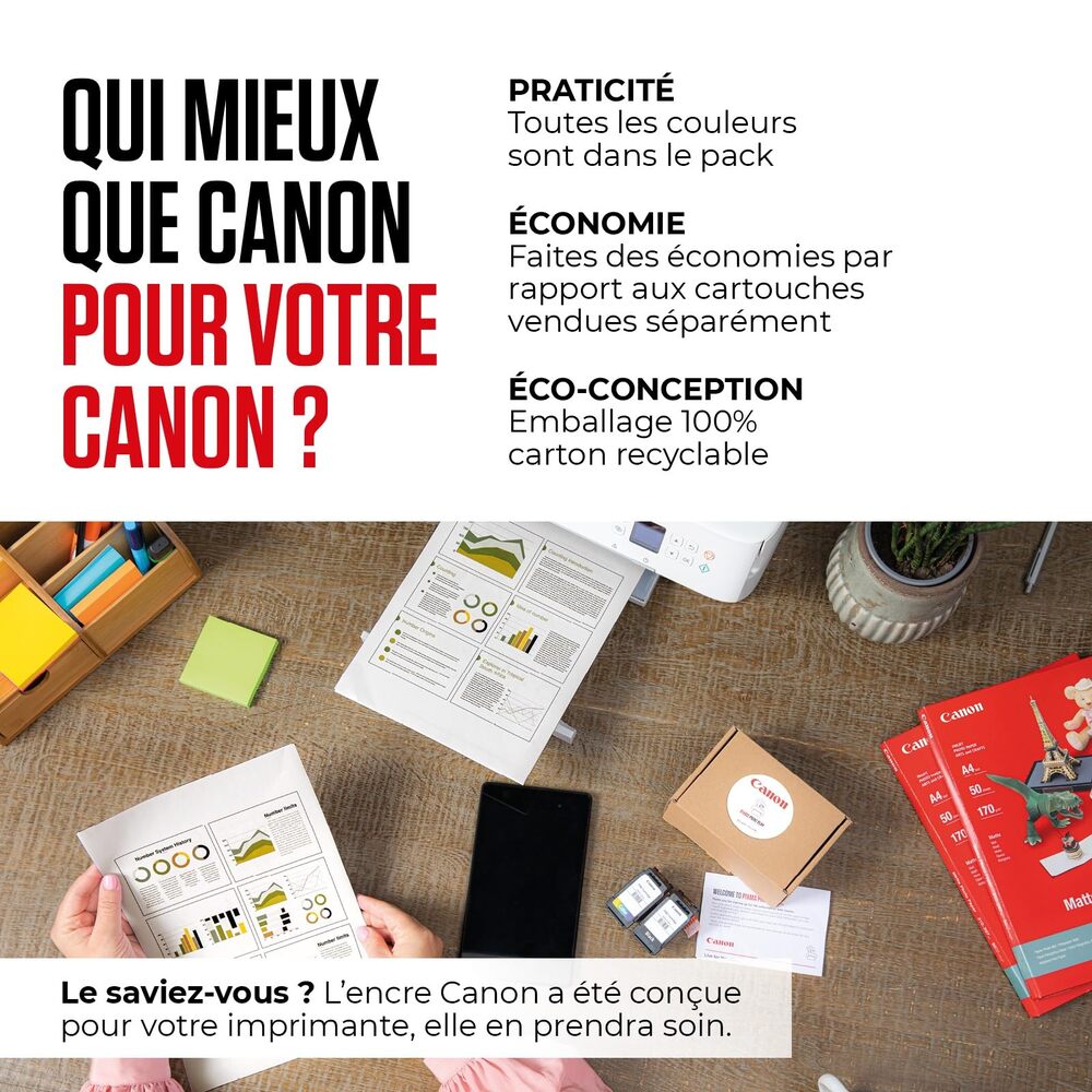 CANON Lot de 4 cartouches d'encre 6509B016 noir, cyan, magenta, jaune
