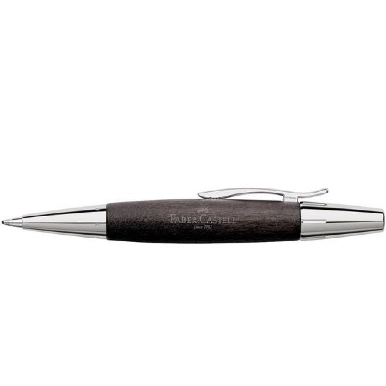 Faber-Castell Stylo-bille rétractable E-Motion en bois de poirier et chrome noir