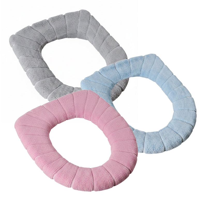 JORDAN&JUDY Lot de 3 couvre-sièges WC en peluche tricotée, amovibles et lavables, pour la maison, Gris + Bleu + Rose