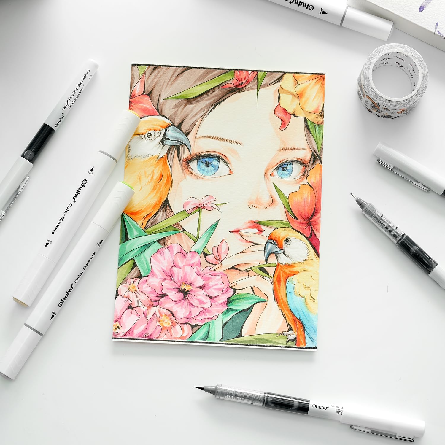 Ohuhu Stylos de dessin à pointe fine, Tailles de pointe assorties, Encre pigmentée noire, Micro-stylos ne traversant pas le papier pour croquis, écriture et journal créatif, 9 stylos