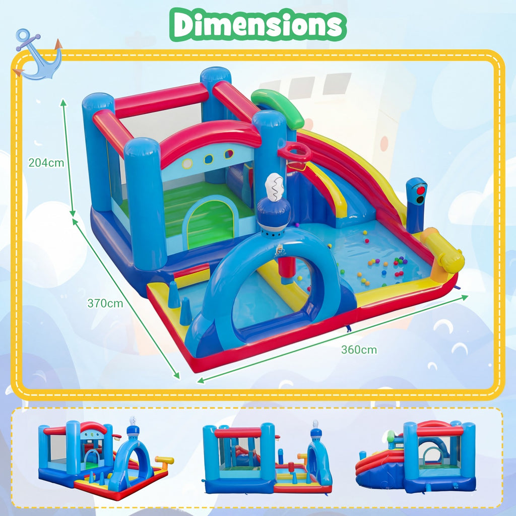 Costway Château gonflable avec toboggan aquatique, aire de saut, piscine, canon à eau, sacs de sable et jeu de panier (gonfleur non inclus)